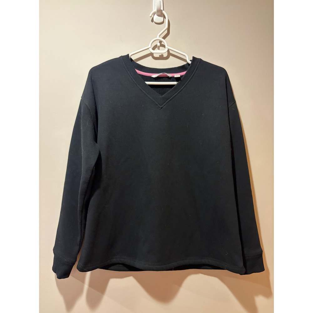Isaac Mizrahi Live Womens V-Neck Black XS Sweatshirt Minimalist Cozy Basic Soft